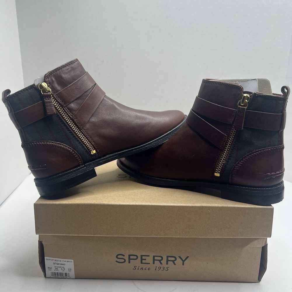 Sperry Top-Sider Seaport Bootie Brown Leather Ankle Boots Womens 6 STS83860